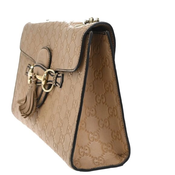 GUCCI Logo Emily Guccissima GG Pattern Chain Shoulder Bag Leather Beige 74KA690 - Picture 2 of 16
